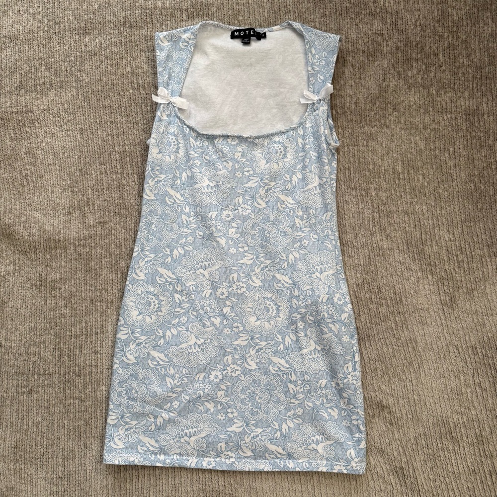 Motel Blue Floral Cotton Sleep Dress Nightgown Bow Detail Size S